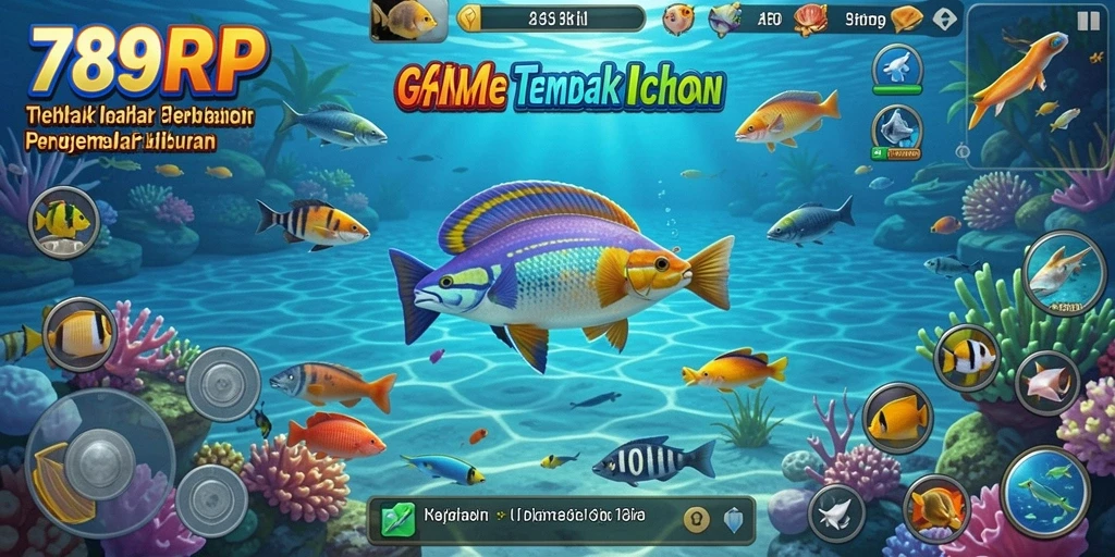 Screenshot utama 789RP menampilkan pemain yang sedang menangkap ikan di lautan.