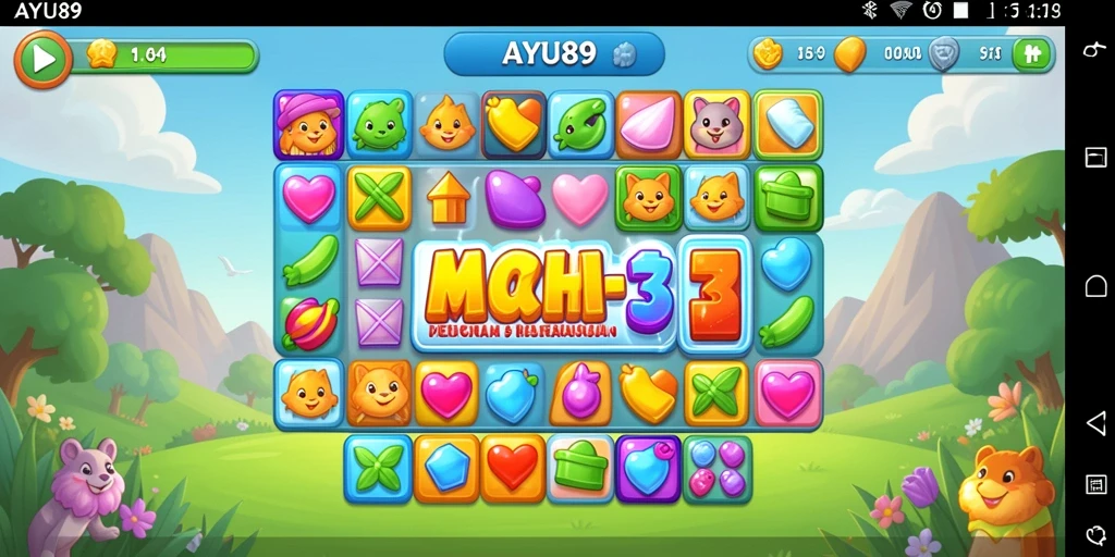 Tampilan gameplay AYU89 dengan kombinasi permata yang menarik.