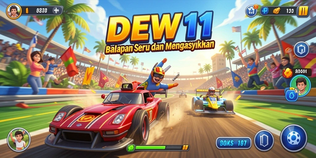Gameplay Racing seru dalam DEWI11 dengan adrenalin tinggi.