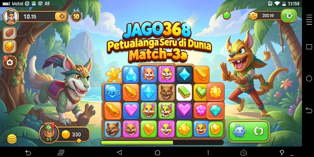 Screenshot gameplay JAGO368 menunjukkan aksi seru permainan Match-3.