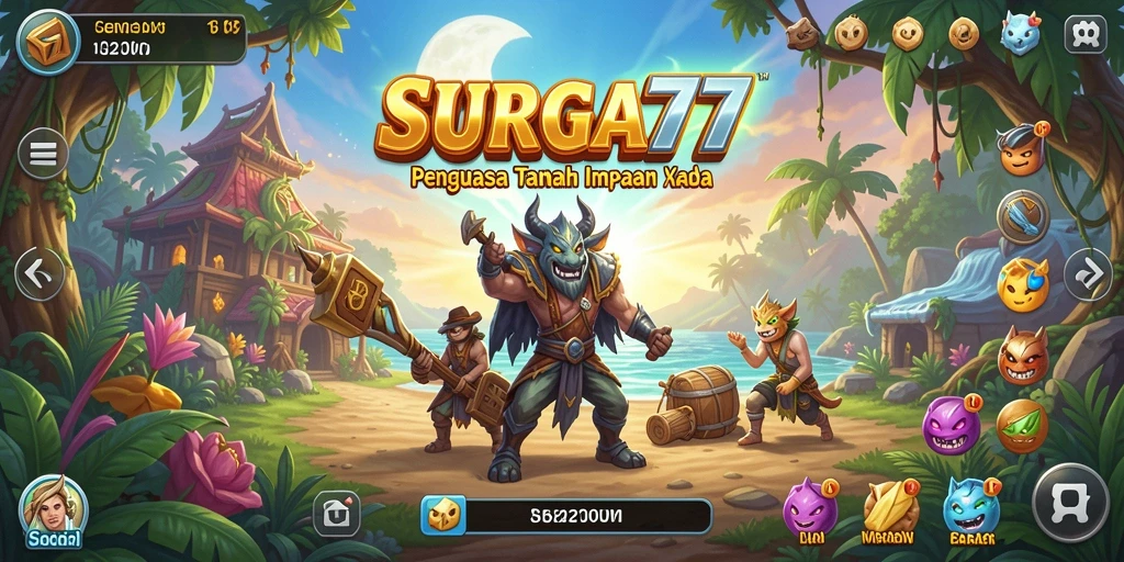 Screenshot utama SURGA77 menampilkan aksi membangun kerajaan yang menarik.