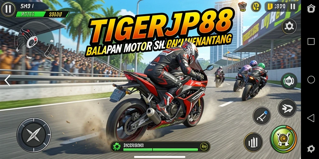 Screenshot utama TIGERJP88 menunjukkan aksi balapan motor yang seru.