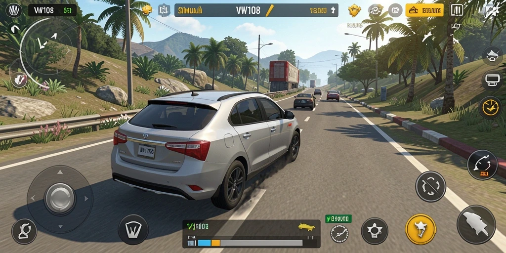 Tangkapan layar gameplay VW108 menampilkan interaksi karakter dalam simulasi kehidupan.