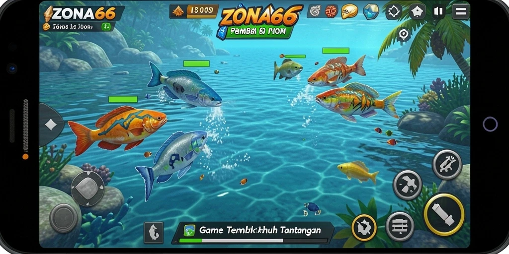 Tampilan gameplay ZONA66 dengan aksi seru tembak ikan.
